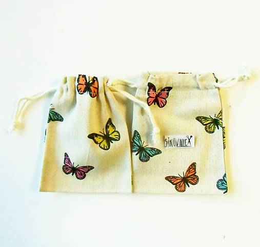 Ľanové vrecko s motýľmi, 10x12 cm