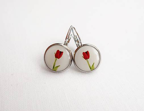 Náušnice - Živicové náušnice 1,2 cm - Červené tulipány (chirur.oceľ) - 11632842_