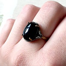 Prstene - Black Agate Butterfly Filigree Bronze Ring / Bronzový filigránový prsteň s achátom P0001 - 11637898_
