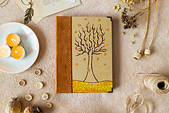 Ručne šitý zápisník s autorskou ilustráciou v koži ,,Strom" a5