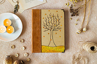 Papiernictvo - Ručne šitý zápisník s autorskou ilustráciou v koži ,,Strom" a5 - 11639608_