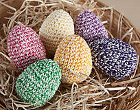 Dekorácie - Výpredaj - Háčkované vajíčka - farebná sada 6ks - 11643119_