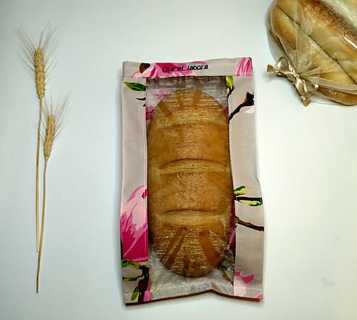  - Vrecúško na chlieb a pečivo - magnólie na sivej (1/2kg chlieb) - 11643629_