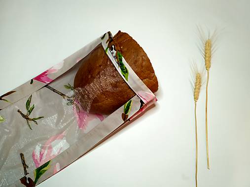 Vrecúško na chlieb a pečivo - magnólie na sivej (1kg chlieb)