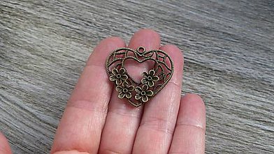 Komponenty - Ramienko srdce s kvetmi bronz, 1 ks - 11642652_