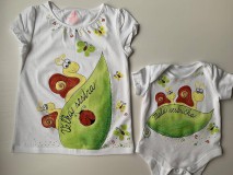 Detské oblečenie - Maľované slimáčikové (tričká pre malú a veľkú sestru - sada) - 11641543_