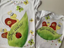 Detské oblečenie - Maľované slimáčikové (tričká pre malú a veľkú sestru - sada) - 11641544_