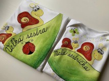 Detské oblečenie - Maľované slimáčikové (tričká pre malú a veľkú sestru - sada) - 11641546_
