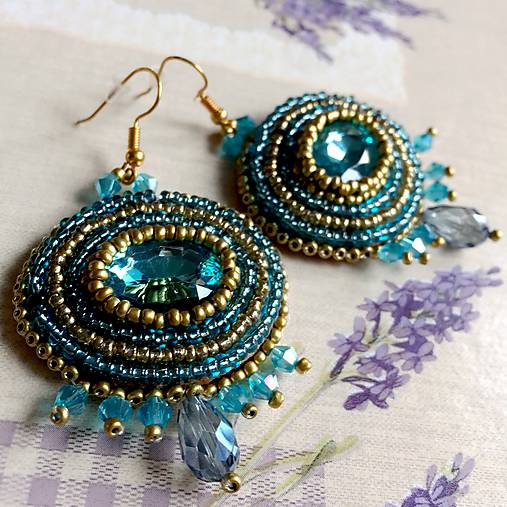 Turquoise Gold Earrings / Korálkové náušnice tyrkysovo zlaté