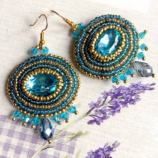 Turquoise Gold Earrings / Korálkové náušnice tyrkysovo zlaté