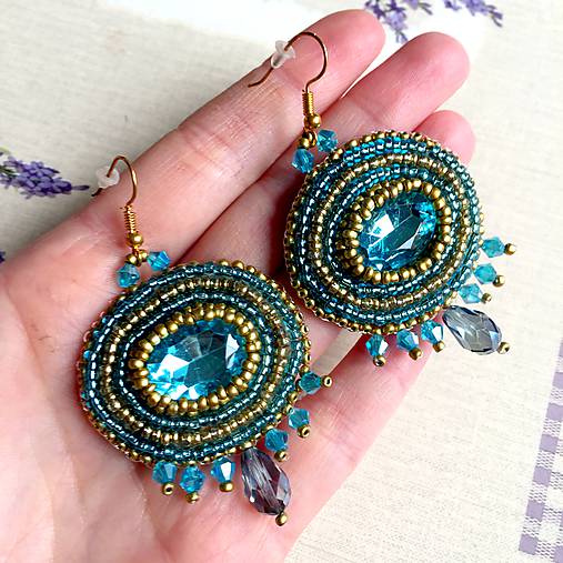 Turquoise Gold Earrings / Korálkové náušnice tyrkysovo zlaté