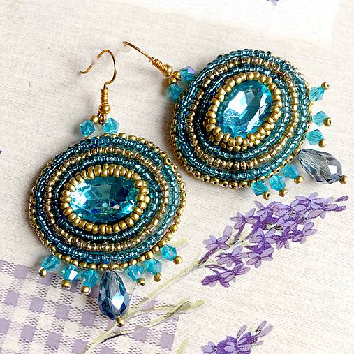 Turquoise Gold Earrings / Korálkové náušnice tyrkysovo zlaté