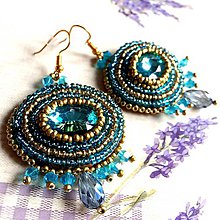 Náušnice - Turquoise Gold Earrings / Korálkové náušnice tyrkysovo zlaté - 11647823_