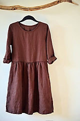 Šaty - Lněné šaty Hnědé - 11647976_