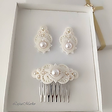 Sady šperkov - Fedora s perlou... svadobná sada (Krémová) - 11647072_