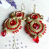 Náušnice - Red And Gold Elegant Soutache Earrings / Výrazné náušnice - sutašky - 11649163_