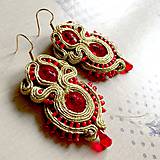 Náušnice - Red And Gold Elegant Soutache Earrings / Výrazné náušnice - sutašky - 11649164_