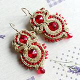 Náušnice - Red And Gold Elegant Soutache Earrings / Výrazné náušnice - sutašky - 11649165_