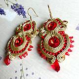 Náušnice - Red And Gold Elegant Soutache Earrings / Výrazné náušnice - sutašky - 11649169_
