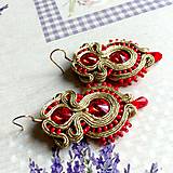 Náušnice - Red And Gold Elegant Soutache Earrings / Výrazné náušnice - sutašky - 11649171_