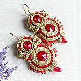 Náušnice - Red And Gold Elegant Soutache Earrings / Výrazné náušnice - sutašky - 11649173_