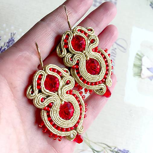 Red And Gold Elegant Soutache Earrings / Výrazné náušnice - sutašky