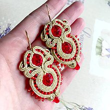 Náušnice - Red And Gold Elegant Soutache Earrings / Výrazné náušnice - sutašky - 11649176_