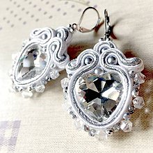 Náušnice - White and Silver Heart Soutache Earrings / Elegantné náušnice - sutašky - 11650005_