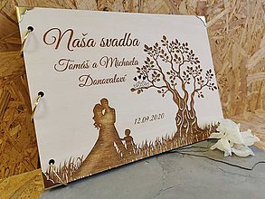 Papiernictvo - Svadobná kniha, drevený album na fotky – Olivovník a manželský pár - 11653819_
