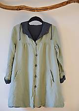 Bundy a kabáty - Lněný oboustranný kabátek zelený / tmavě šedý - 11655048_