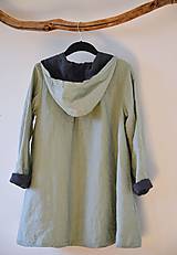 Bundy a kabáty - Lněný oboustranný kabátek zelený / tmavě šedý - 11655050_