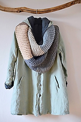 Bundy a kabáty - Lněný oboustranný kabátek zelený / tmavě šedý - 11655052_