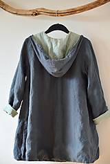 Bundy a kabáty - Lněný oboustranný kabátek zelený / tmavě šedý - 11655053_