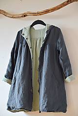 Bundy a kabáty - Lněný oboustranný kabátek zelený / tmavě šedý - 11655054_