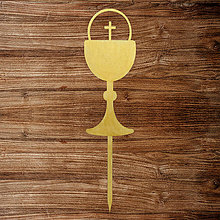 Dekorácie - Drevený zápich na tortu - kalich - krížik (Zlatá-farbené z prednej strany) - 11656023_