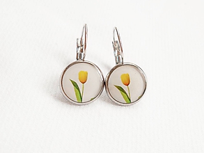Náušnice - Živicové náušnice 1,2 cm - Žlté tulipány (chirur.oceľ) - 11656999_