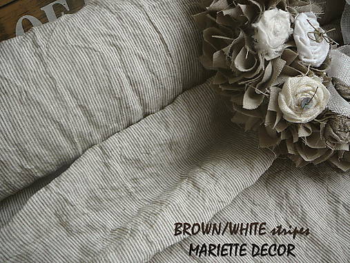 Textil - odstín  BROWN/WHITE stripes..100% len, š.163cm - 11656213_