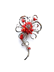 Brošne - Brož B4KO"Když ji miluješ.." květ s rudým korálem - 11657022_