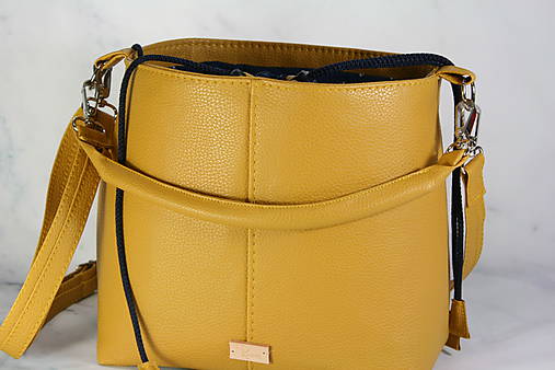 Modrotlačová kabelka Donna žltá dlhý popruh