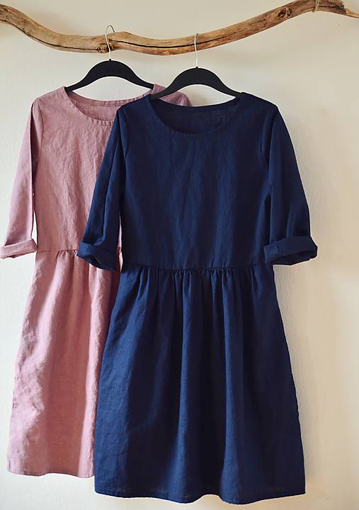 Šaty - Lněné šaty Navy (S) - 11664874_
