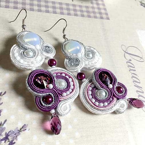 Lavender White Elegant Soutache Earrings / Výrazné náušnice - sutašky