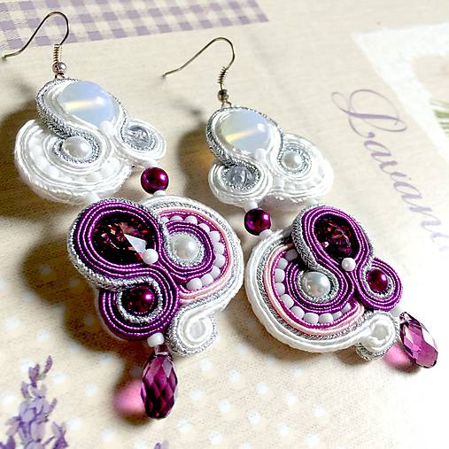 Lavender White Elegant Soutache Earrings / Výrazné náušnice - sutašky