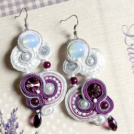 Lavender White Elegant Soutache Earrings / Výrazné náušnice - sutašky