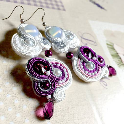 Lavender White Elegant Soutache Earrings / Výrazné náušnice - sutašky