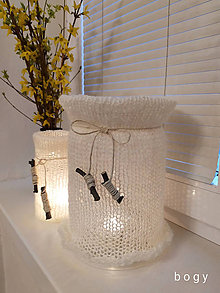 Dekorácie - recy sada 2ks - pletené svetry na sklenice krémové - 11666637_