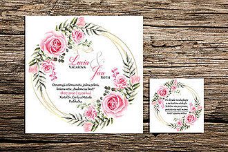 Papiernictvo - Svadobné oznámenie s kvetmi, štvorec, potrebný počet pozvánok zdarma (Dizajn s ružami a krištáľmi) - 11667523_