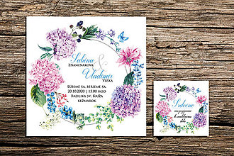 Papiernictvo - Svadobné oznámenie s kvetmi, štvorec, potrebný počet pozvánok zdarma (Dizajn s hortenziami) - 11667525_