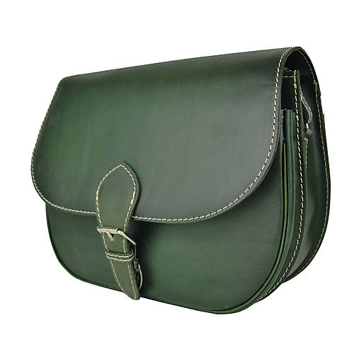 Kožená lovecká kabelka v tmavo zelenej farbe, ručne tieňovaná
