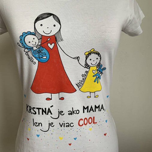Originálne maľované tričko s 3 postavičkami (KRSTNÁ + bábätko (chlapček) + dievčatko)