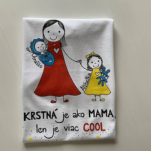 Originálne maľované tričko s 3 postavičkami (KRSTNÁ + bábätko (chlapček) + dievčatko)